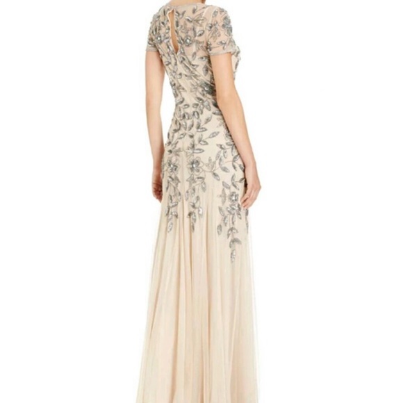 Adrianna papell Floral Beaded Godet Gown with Sheer Short Sleeves - Picture 13 of 16